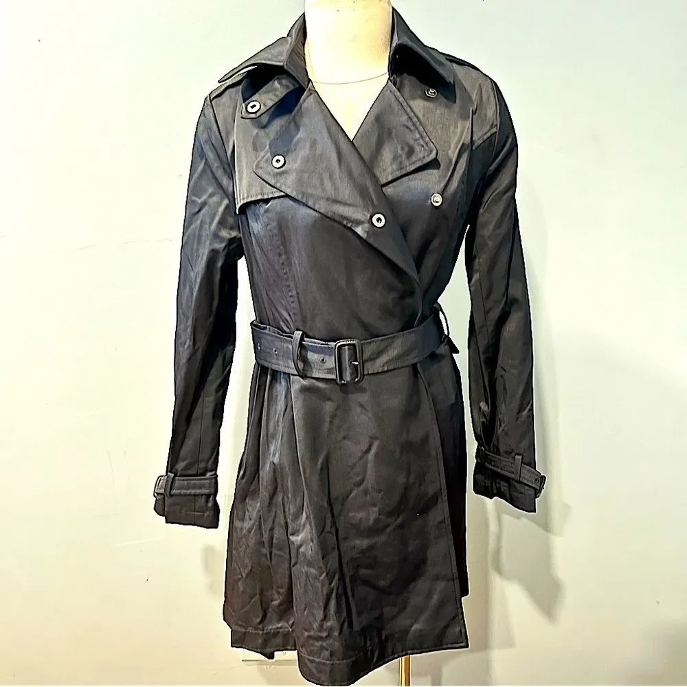Simply Vera by Vera Wang Black Belted Double Breasted Flare Skirt Trench Coat M